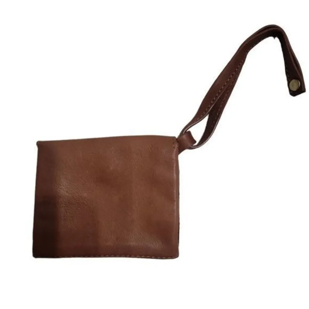 Leather Brown  Coin purse Wristlet Four Leaf Clover gold snap gold embellishment